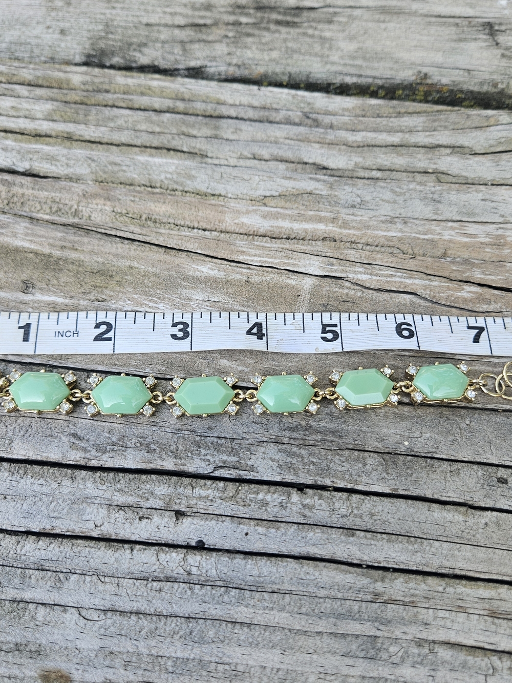 J. Crew Gold-Tone Bracelet with Mint Green Stones